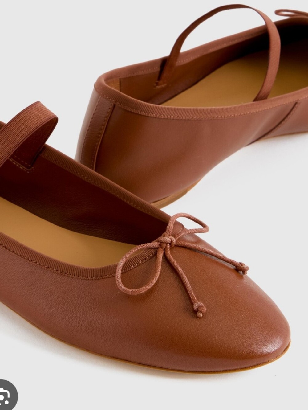 Quince Brown Leather Mary Jane Ballet Flats with Bow